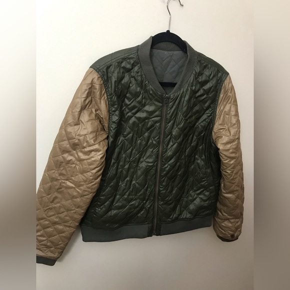 BURTON Womens Cotton Blend Reversible Olive Green Full Zip Bomber Jacket Size M - Picture 7 of 14